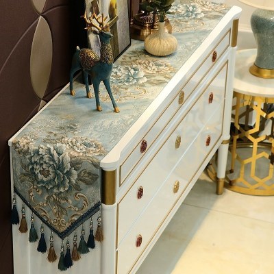 家柏饰(CORATED)欧式五斗柜桌旗餐边柜鞋柜电视柜装饰条桌巾餐桌巾桌布床轻奢 巧颜-蓝色蓝花纹 32*240cm