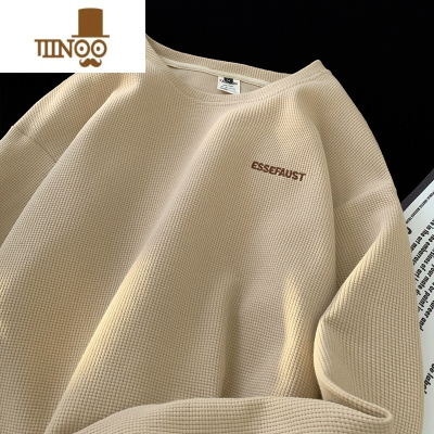 YANXU卫衣男潮牌华夫格长袖大码圆领宽松男生美式炸街打底衫上衣