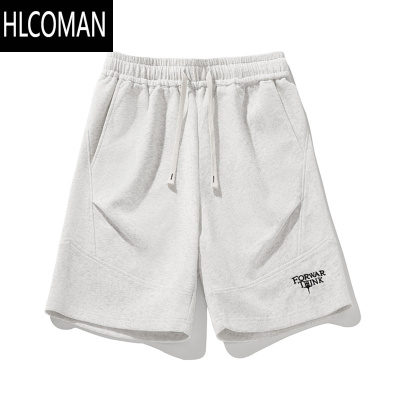 HLCOMAN美式刺绣短裤男款夏季潮牌设计感褶皱五分裤vibe高街宽松休闲中裤