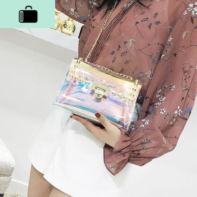 夏季2020新款透明果冻镭射ins包包女超火百搭链条包斜挎包单肩包NEW LAKE 幻彩色女士单肩包