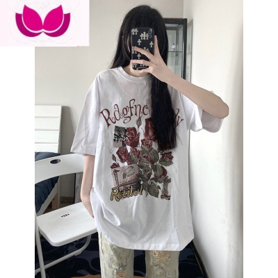 七斓美式复古正肩短袖t恤女夏季港风高级感漂亮小众独特别致上衣