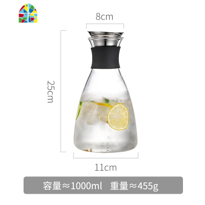玻璃冷水壶耐热高温防爆大容量家用凉水杯透明茶壶晾白开水瓶套装 FENGHOU 大号-1500ML+2个杯子+茶盘凉水壶