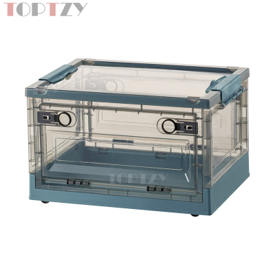 toptzy TZ5071707 户外便携透明折叠箱家用衣物防尘储物柜 中号 茶色配蓝色