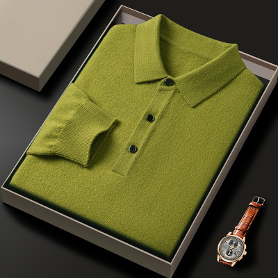 仿羊蓉中厚款翻领针织毛衣男秋冬新款中年纯色打底男士针织衫