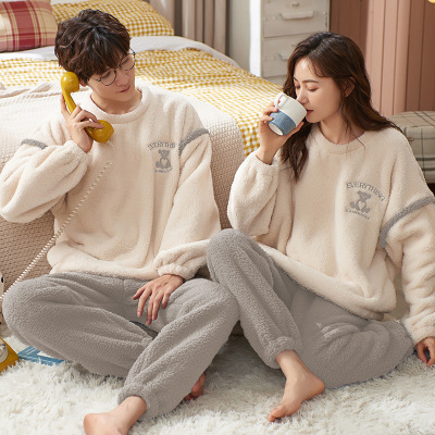 情侣睡衣女款春秋冬季珊瑚绒加厚加绒保暖一男士一女士家居服套装