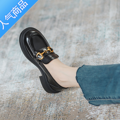 SUNTEK乐福鞋女一脚蹬2023春秋新款厚底英伦风小皮鞋漆皮日系jk单鞋