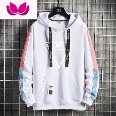 七斓2022年新款宽松卫衣男加绒厚潮流连帽撞色百搭上衣青少年学生长袖