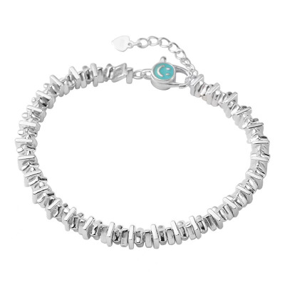 新款几何碎银子纯银手链女ins小众设计微笑重工粗款s925手环轻奢送女朋友老婆情人节七夕生日礼物