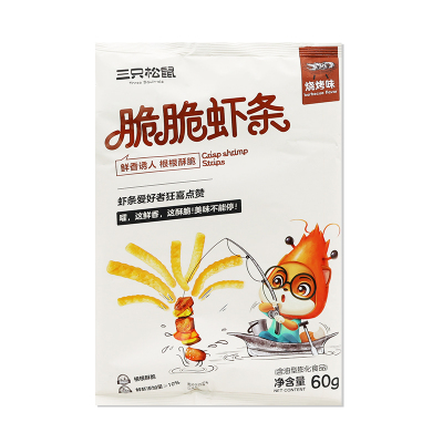 三只松鼠脆脆虾条烤肉味膨化零食休闲办公原味虾片60g*1袋