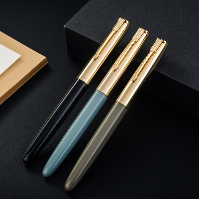 英雄(HERO)钢笔 120镀金网格笔帽12K金尖墨水笔金笔墨水礼盒