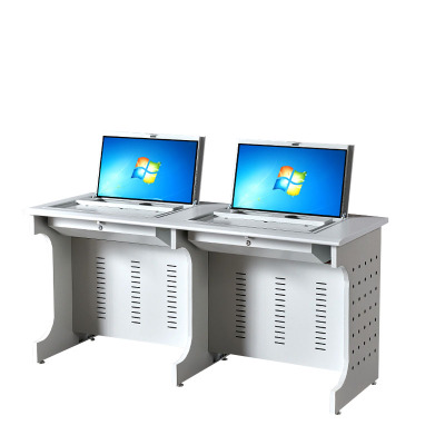 晋舰 翻转桌隐藏式多媒体电教室机房电脑桌嵌入式课桌 010双人位