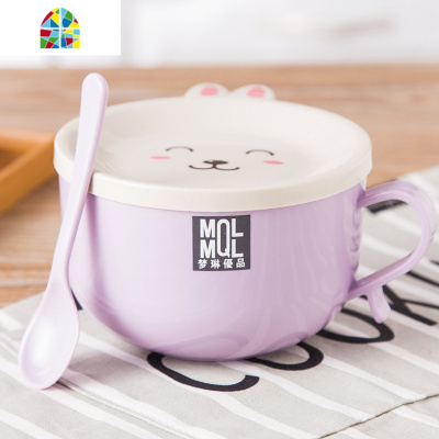 不锈钢卡通餐具泡面碗学生带盖饭盒便当盒卡通可爱方便面碗汤碗 FENGHOU 北欧米