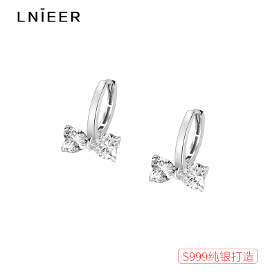 999纯银蝴蝶结耳圈女耳钉设计感轻奢高级感钻石新款耳环气质耳饰送女朋友老婆情人节七夕生日礼物