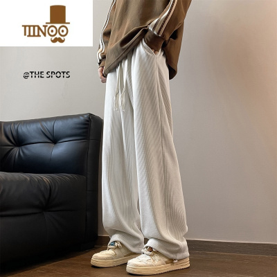 YANXU纯白色灯芯绒百搭休闲裤男秋季日系慵懒坠感裤子青少年宽松直筒裤