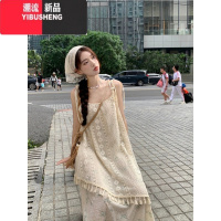 YIBUSHENG复古流苏拼接甜美连衣裙女新款设计感小众法式气质不规则吊带裙