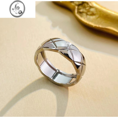 JiMi小香风戒指男女coco菱格纹戒指银银镀金情侣王一博同款小众