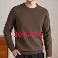 濮院羊毛衫男秋冬季新款加厚圆领保暖430克含30%羊毛男士毛衣