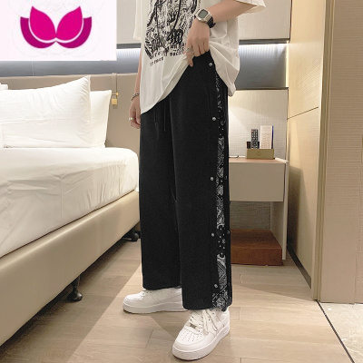 七斓排扣裤子男生潮牌直筒潮流宽松痞帅高街嘻哈阔腿腰果花休闲运动裤