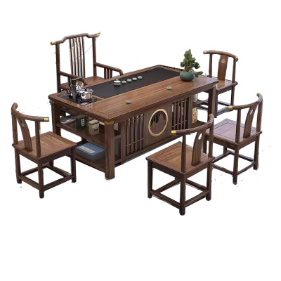 锦北 茶台茶具套装一体禅意茶几茶桌椅组合泡茶台1.6祥和桌+梳椅+4月牙