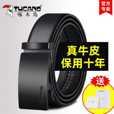 啄木鸟皮带男士真皮自动扣腰带韩版时尚休闲中青年商务纯牛皮裤带