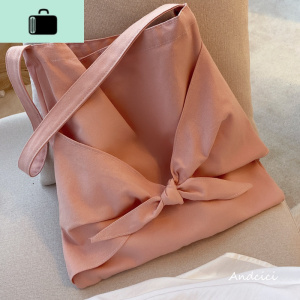 chic韩系少女心蝴蝶结设计ins纯色百搭单肩帆布包布袋女学生书包NEW LAKE女士单肩包