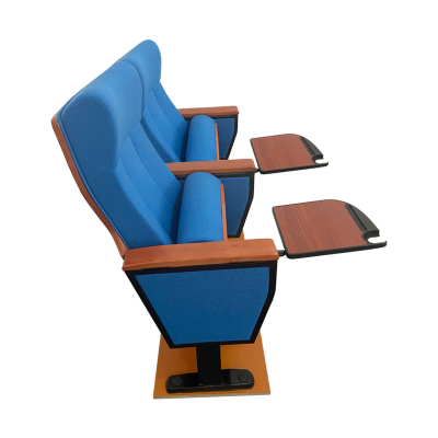 臻远ZY-LTY-72礼堂椅剧院椅会议室椅子实木蓝色带前写字板双人位