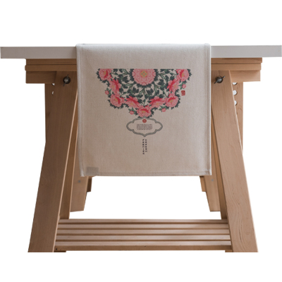 家柏饰(CORATED)田园S风棉麻布艺茶几电视柜长条客厅餐厅餐桌布盖巾桌旗 民族风牡丹桌旗 35*160cm