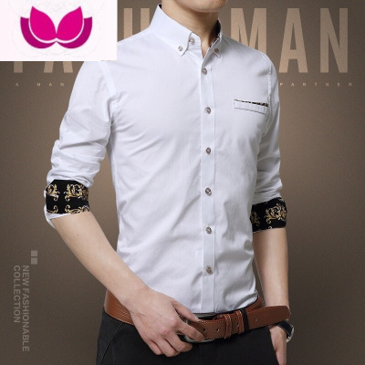 七斓黑白衬衫男士职业免烫四季纯色韩版修身商务长袖衬衣男潮正装