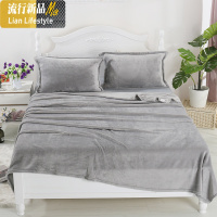 冬季薄款素色法兰绒毛毯珊瑚绒毯子单双人绒床单学生宿舍毯1.8床 三维工匠