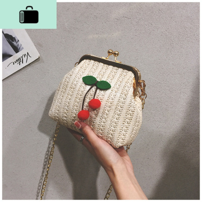 编小包包女2020新款韩版百搭洋气可爱链条单肩斜挎包少女编织包NEW LAKE 米白色女士单肩包