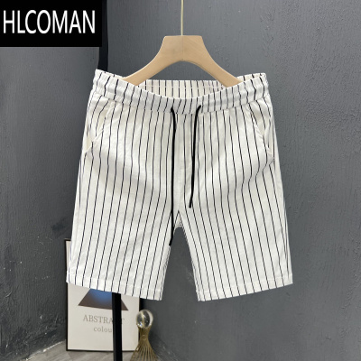 HLCOMAN男士夏季薄款速干条纹四分短裤韩版潮牌修身五分沙滩大裤衩男外穿