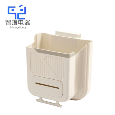 万允 家用可折叠壁挂式垃圾桶 奶白 10L/个