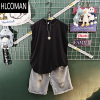 HLCOMAN港风潮牌牛仔短裤男款夏季薄款复古破洞宽松五分裤子