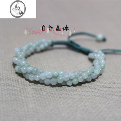 JiMi翡翠小玉珠旋转麻花编织手链 小清新玉石串珠手绳手镯饰品