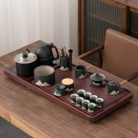 苏氏陶瓷(SUSHI CERAMICS)茶具套装电木色款自动烧水壶一体配整套国潮风釉画彩千里江山茶杯