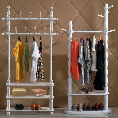 玛莎实木衣帽架双杆式落地衣帽鞋架卧室韩式客厅现代鞋柜挂衣架