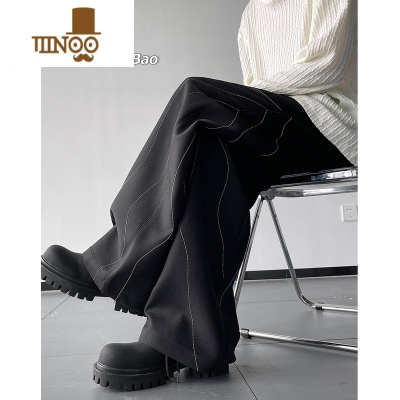 YANXU裤子男夏季薄款感痞帅阔腿西裤美式高街潮牌宽松直筒休闲长裤