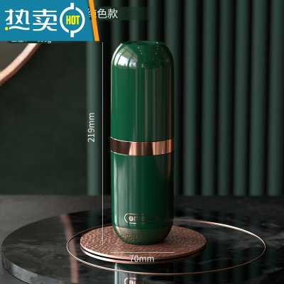 敬平旅行漱口杯便携式牙刷盒洗漱套装牙具杯收纳盒家用牙膏盒牙缸套装 『轻奢金属镀层款-可分双杯』-水墨绿(大容量洗漱杯