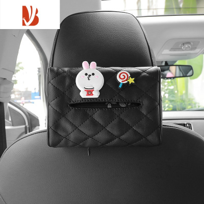 三维工匠车载纸巾盒创意汽车抽纸盒网红车内卡通车用挂式遮阳板扶手箱可爱 可乐兔-黑色[送纸巾一包]