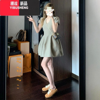 YIBUSHENG法式短袖v领连衣裙子女2024新款小个子气质收腰显瘦高级感短裙