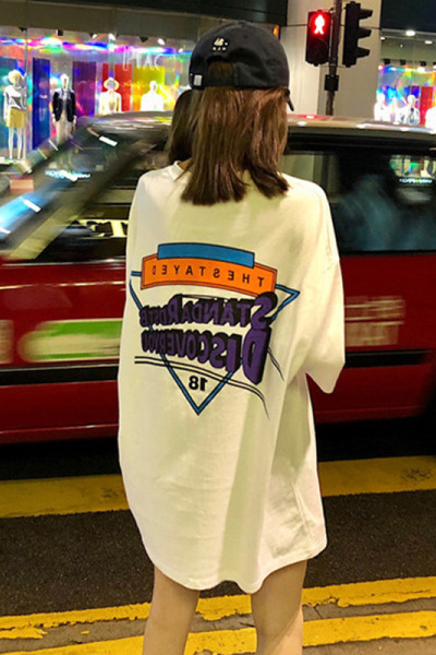 中长款短袖T恤女新款韩版百搭嘻哈hiphop少女上衣酷帅气街头