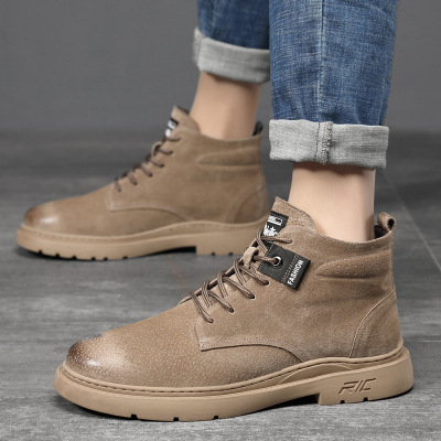 马丁靴男真皮潮鞋秋冬新款厚底沙漠靴男士英伦中帮百搭工装短靴