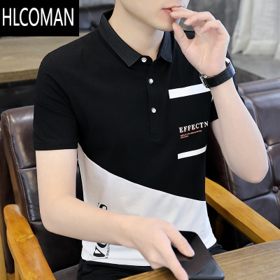 HLCOMAN夏季翻领短袖t恤男士polo衫潮牌个性印花青年潮流半袖体恤打底衫