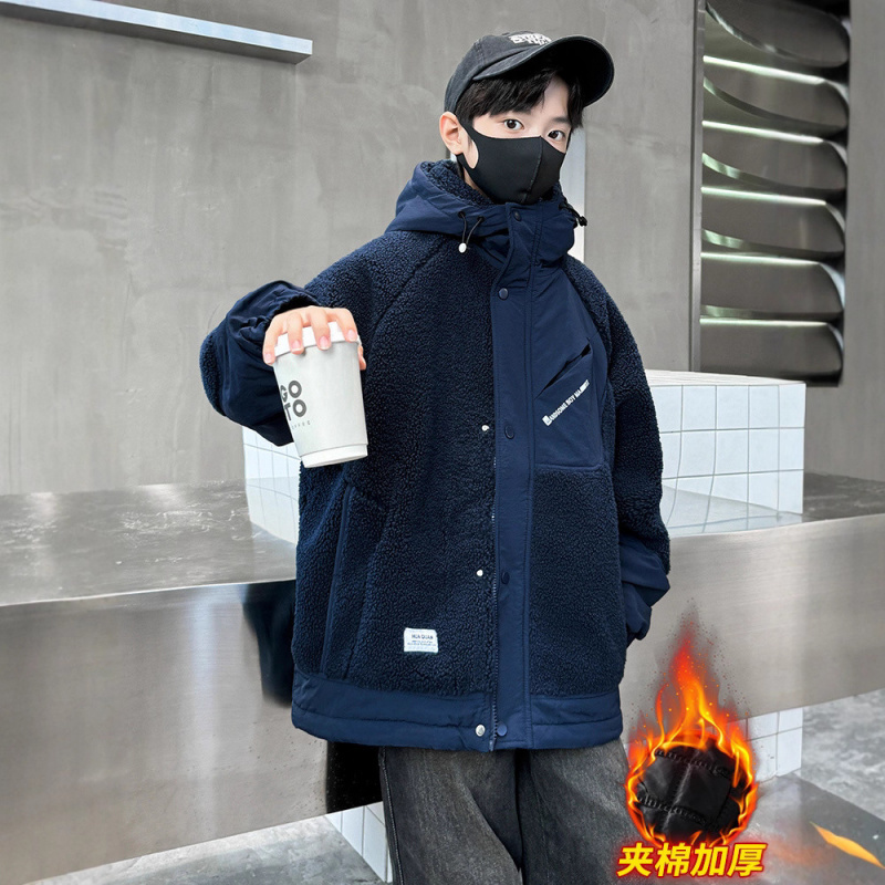 男童外套秋冬款新款加厚男孩羊羔绒儿童冬季毛毛衣中大童夹棉