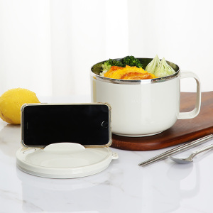 美厨(maxcook)304不锈钢泡面碗 学生饭盒餐杯泡面杯1200ML 带盖防漏防烫耐摔 灰色MCWA108 灰色