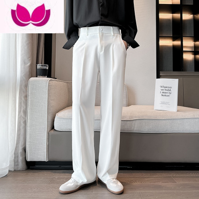 七斓春季垂感高级感西裤男韩版加长西装拖地裤男宽松直筒白休闲裤