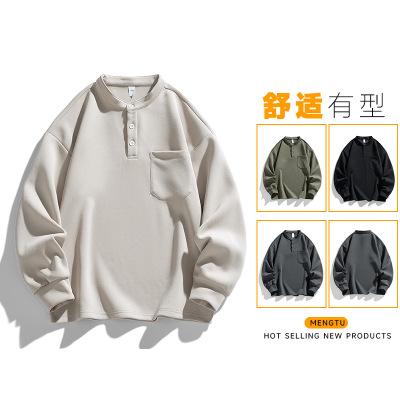 春秋季新款美式复古长袖T恤卫衣韩版宽松简约风休闲运动情侣上衣