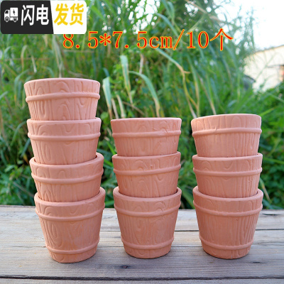 三维工匠红陶花盆透气陶土盆多肉植物花盆绿植室内盆栽园艺陶瓷盆套装 西瓜红木纹小号10个 中等花盆容器