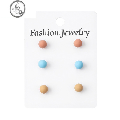 JiMi韩版简约百搭彩色圆形糖豆耳钉小巧糖果色不规则滴油多对耳环