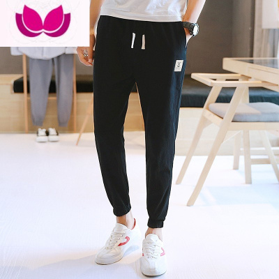 七斓休闲裤子男士夏季薄款潮牌宽松长裤夏天九分裤百搭运动束脚棉麻裤